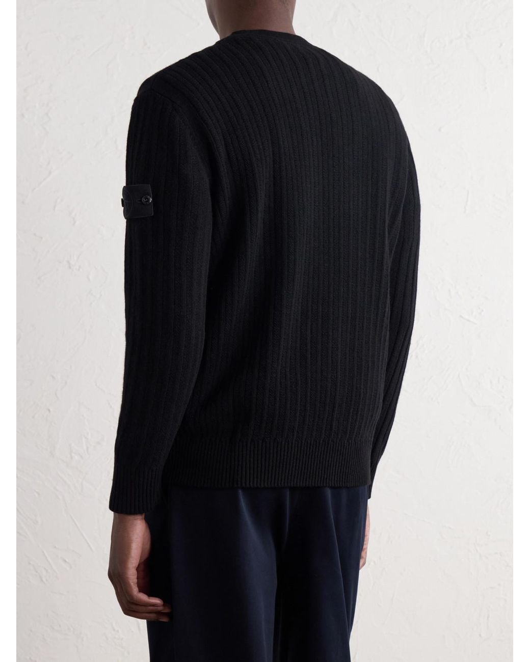 Stone Island Blue Ghost Ribbed Wool And Cashmere-Blend Sweater for men