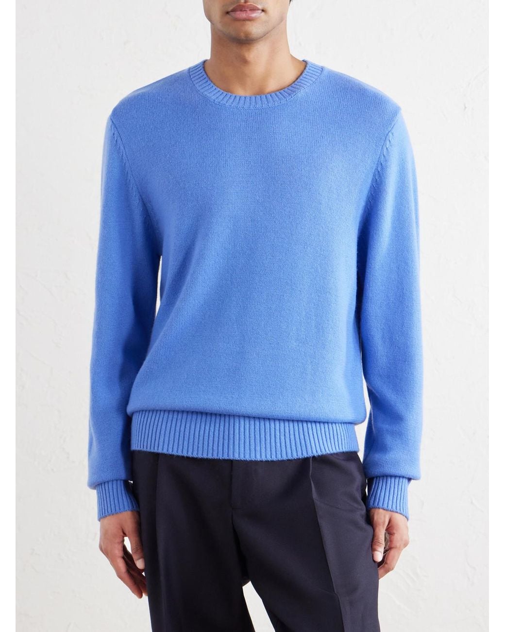 Officine Generale Blue Mycrew Merino Wool And Cashmere-Blend Sweater for men