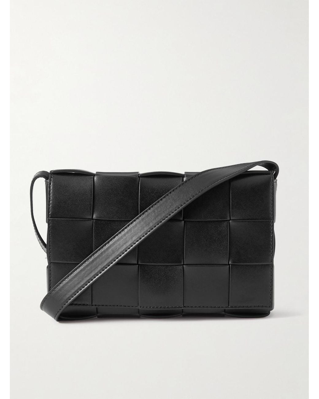 Bottega Veneta Black Cassette Intrecciato Leather Messenger Bag for men