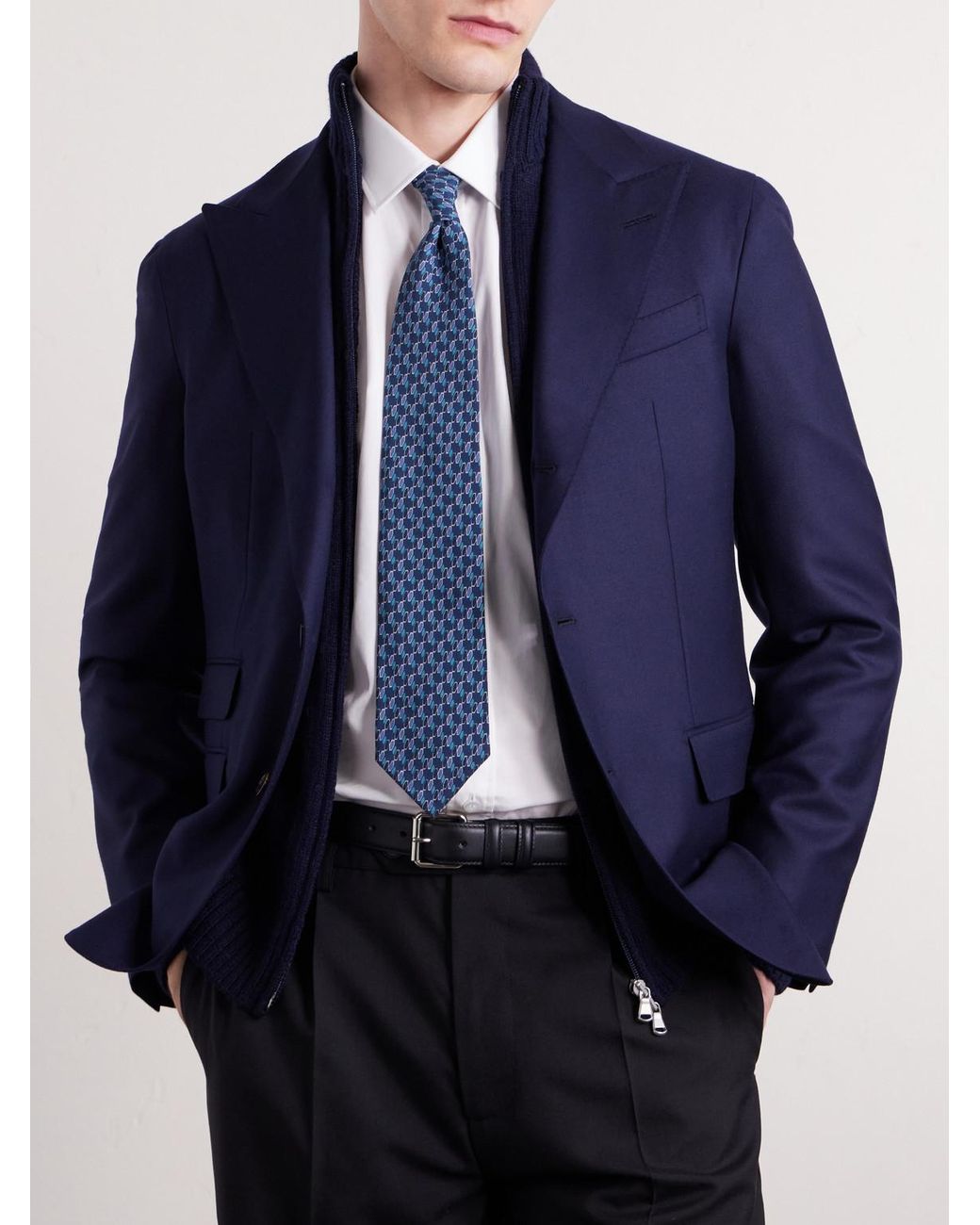 Thom Sweeney Blue 8cm Printed Silk Tie for men