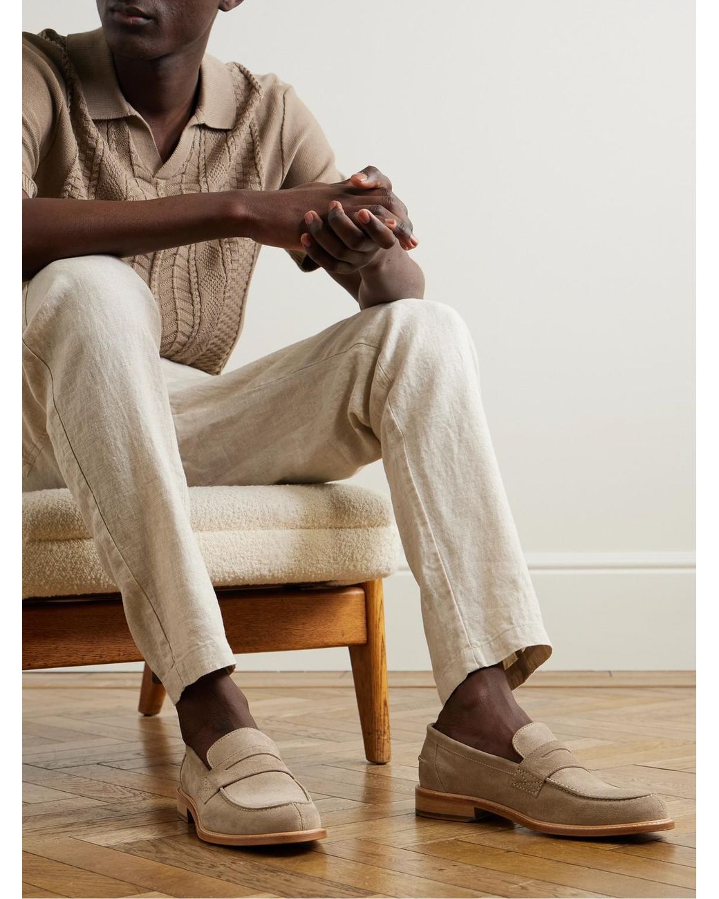 Mr P. Natural Scott Suede Penny Loafers for men