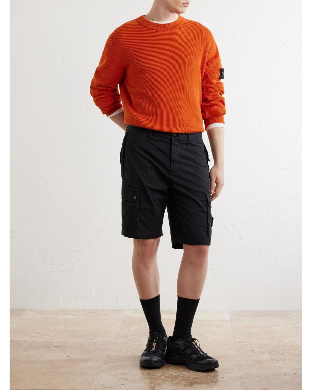 Stone Island Orange Ribbed Organic Cotton Sweater for men