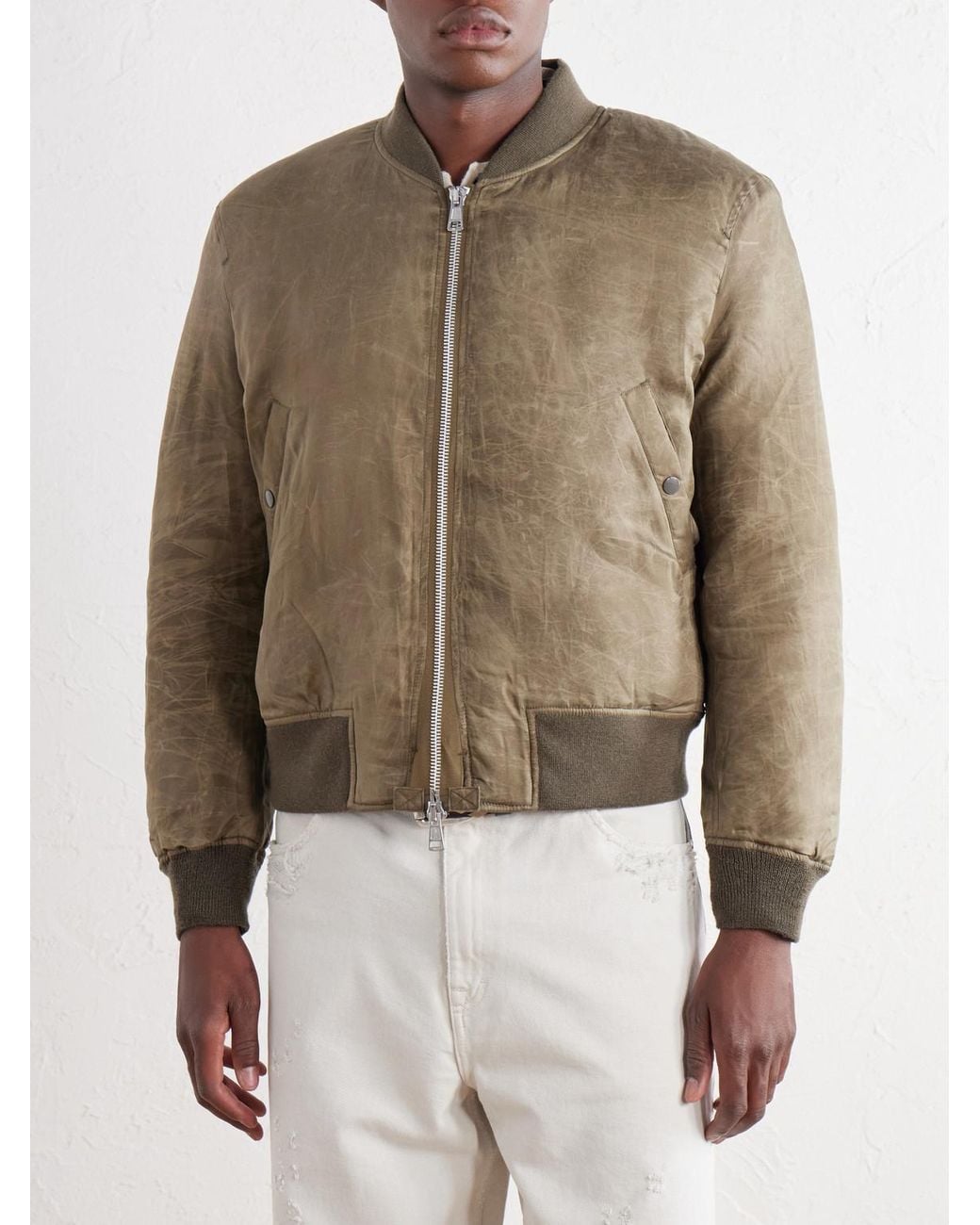 Our Legacy Natural Distressed Waxed Shell Bomber Jacket for men