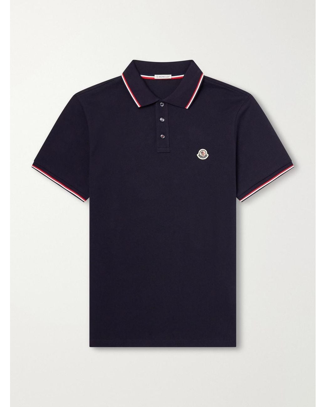 Moncler Blue Logo-Appliquéd Cotton-Piqué Polo Shirt for men