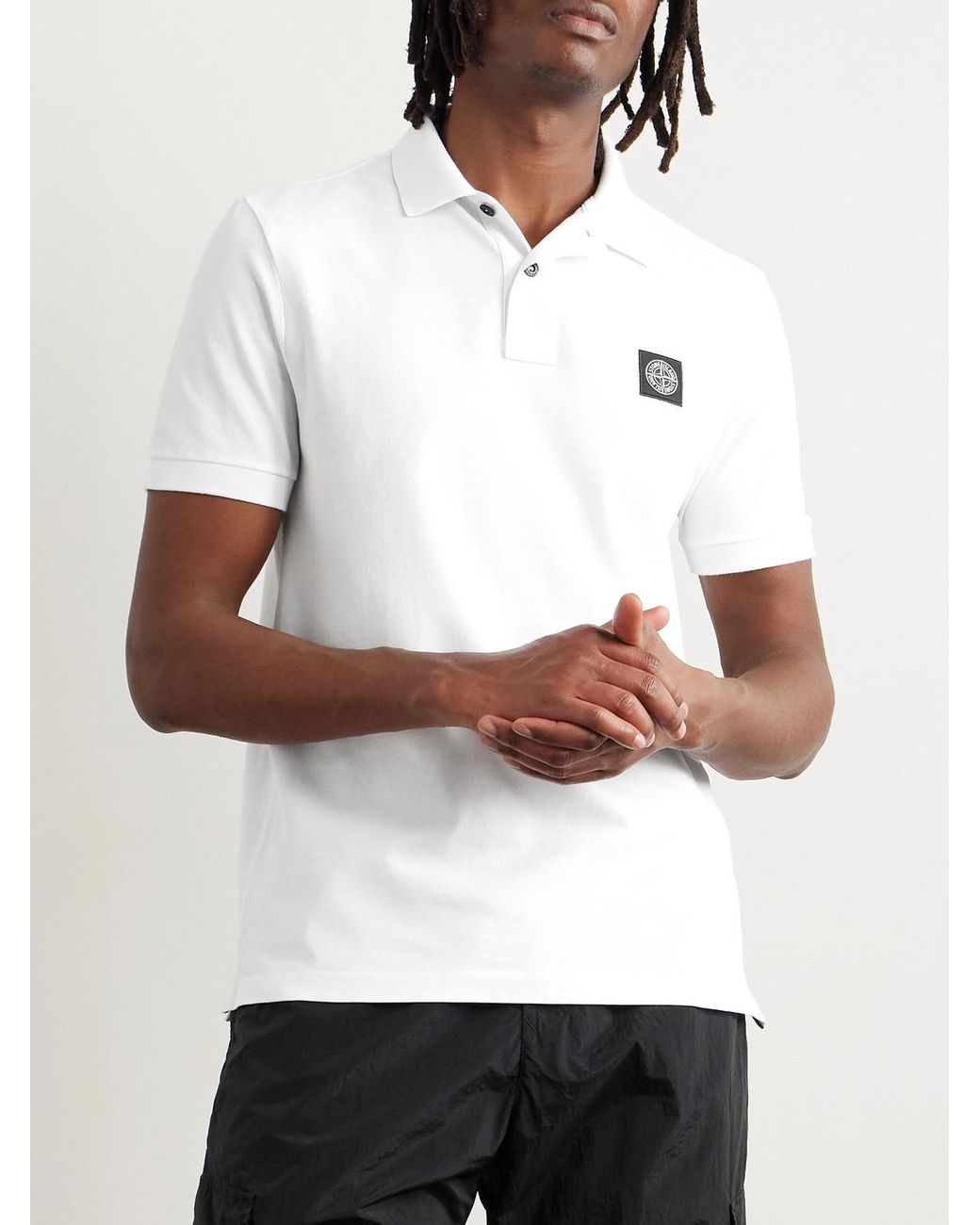Stone Island White Stretch Cotton-Piqué Polo Shirt for men