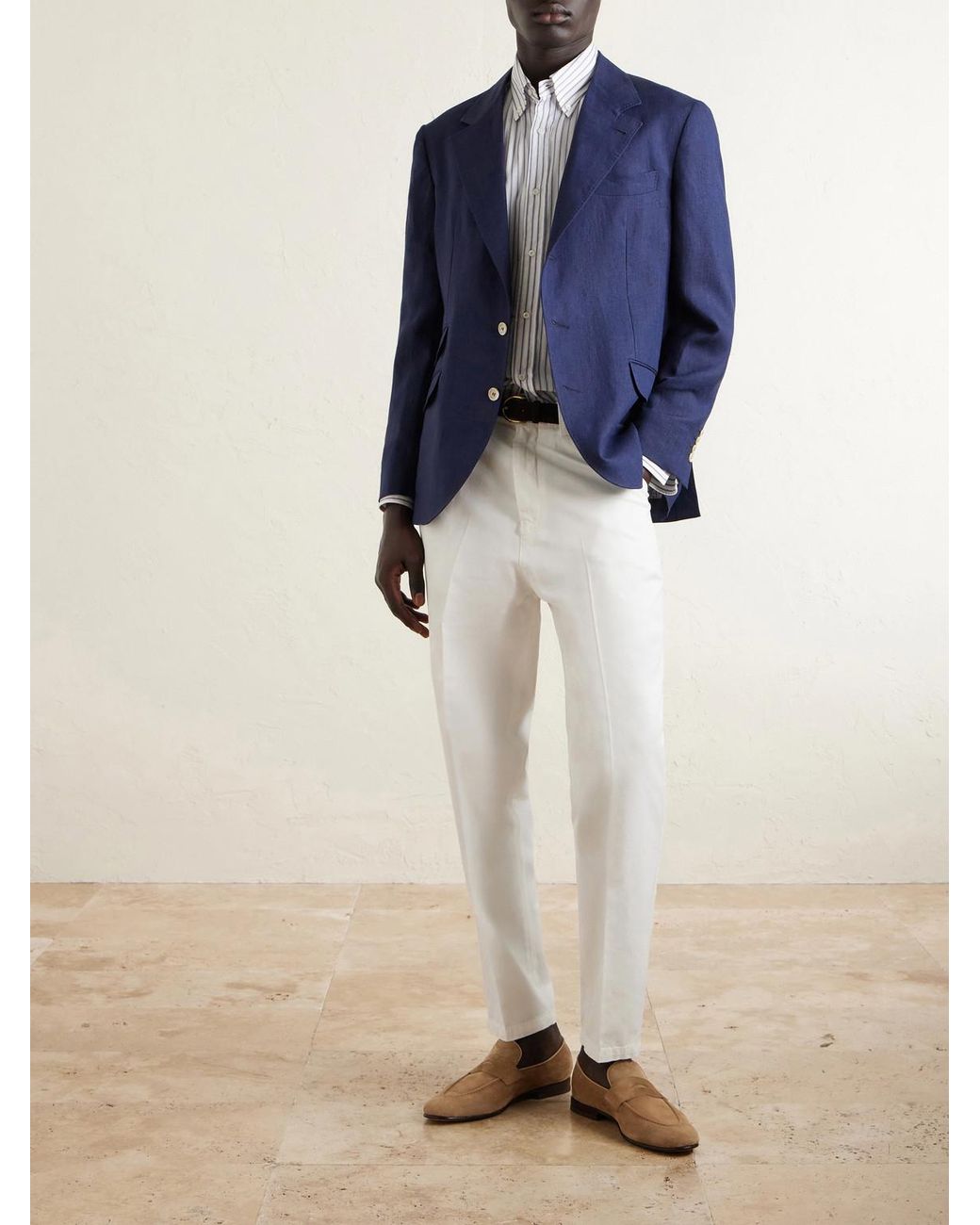 Brunello Cucinelli Blue Linen Suit Jacket for men