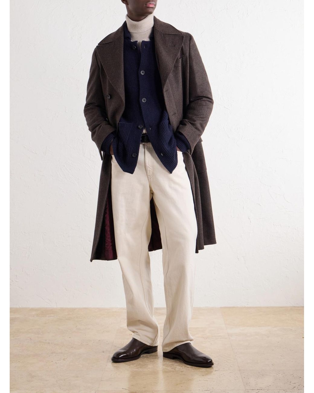 Rubinacci Blue Waffle-Knit Cashmere Cardigan for men