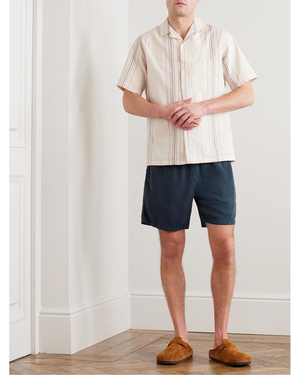 Portuguese Flannel Blue Dogtown Tencel Lyocell Drawstring Shorts for men