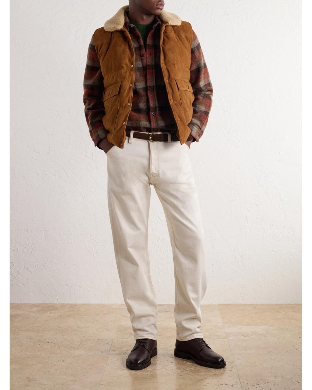 Valstar Brown Shearling-Trimmed Suede Down Gilet for men
