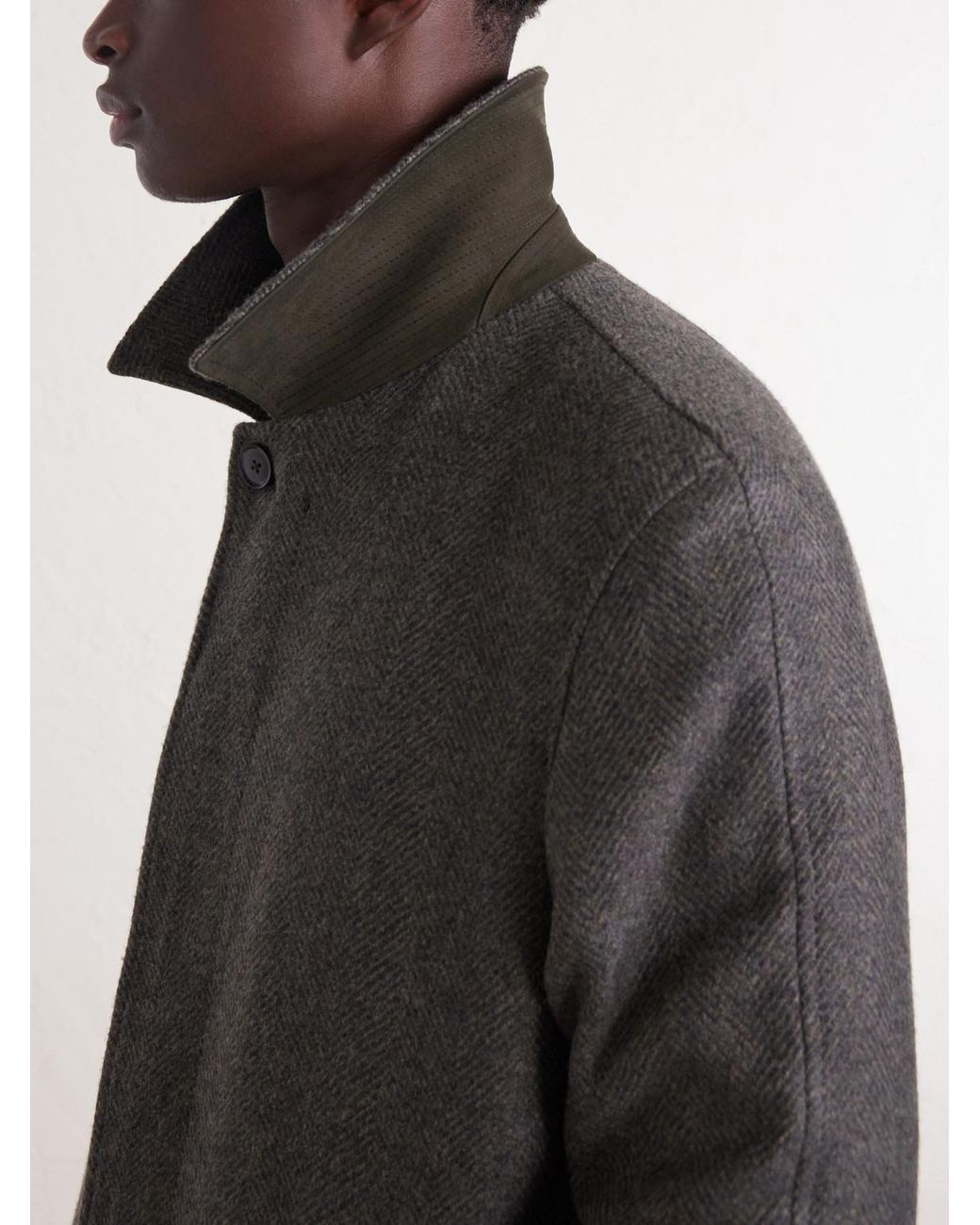 Zegna Gray Oasi Belted Herringbone Cashmere Trench Coat for men