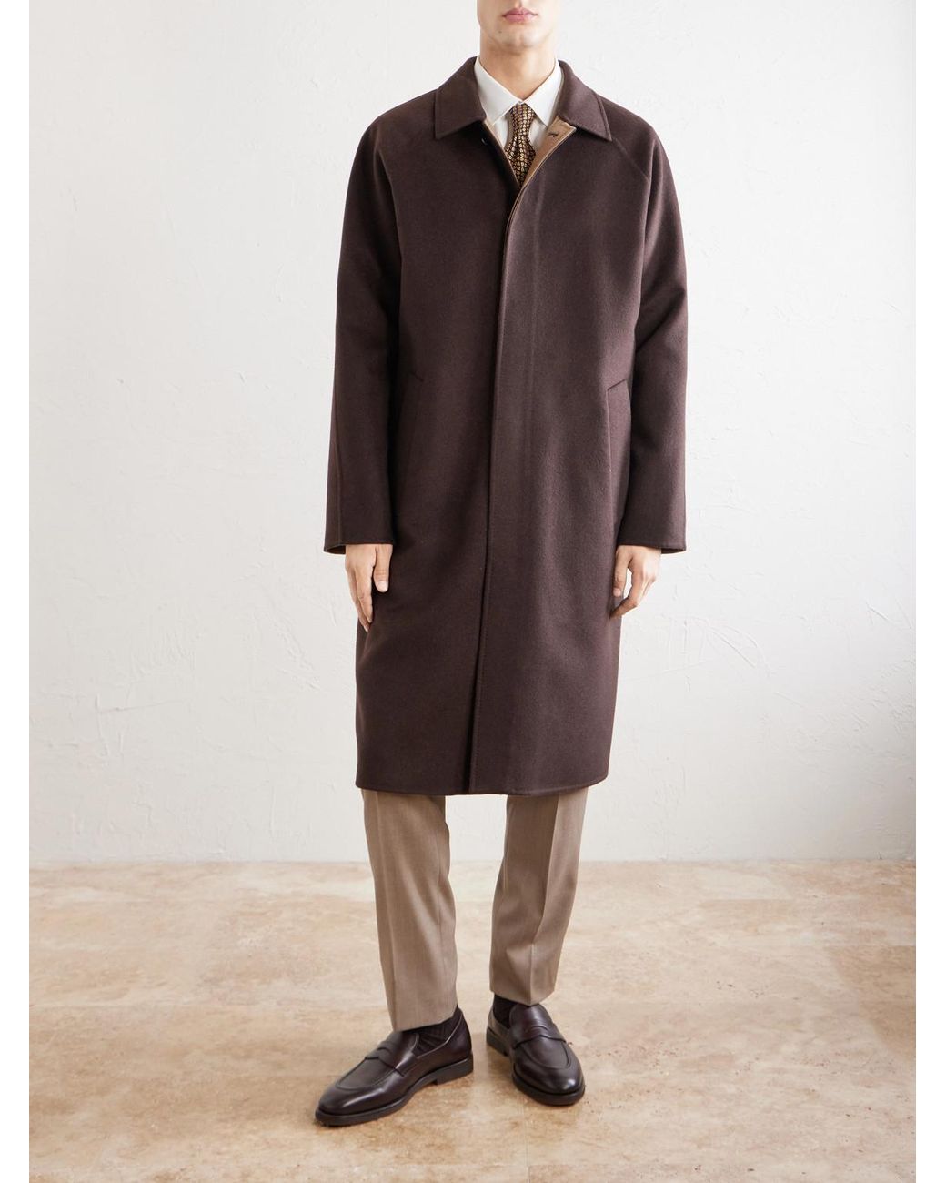 Kiton Brown Wool And Cashmere-Blend Coat for men