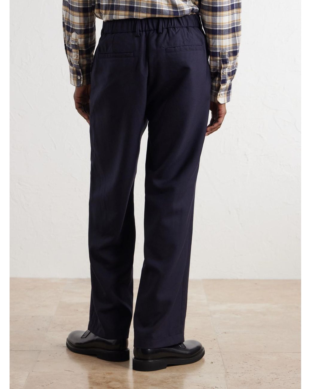 Mr P. Blue Wide-Leg Pleated Wool-Fresco Trousers for men