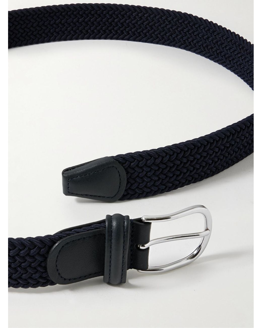Andersons Black 3.5Cm Leather-Trimmed Woven Elastic Belt for men