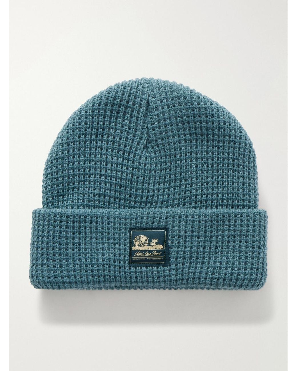 Aimé Leon Dore Blue Logo-Appliquéd Waffle-Knit Beanie for men