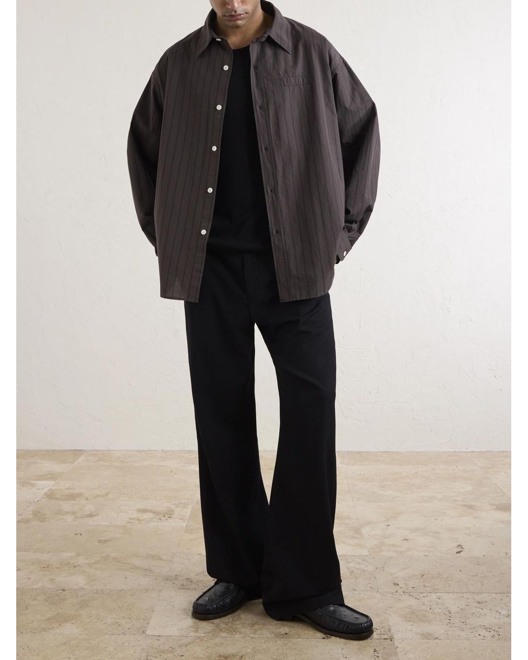 mfpen Brown Essay Pinstriped Cotton Shirt for men