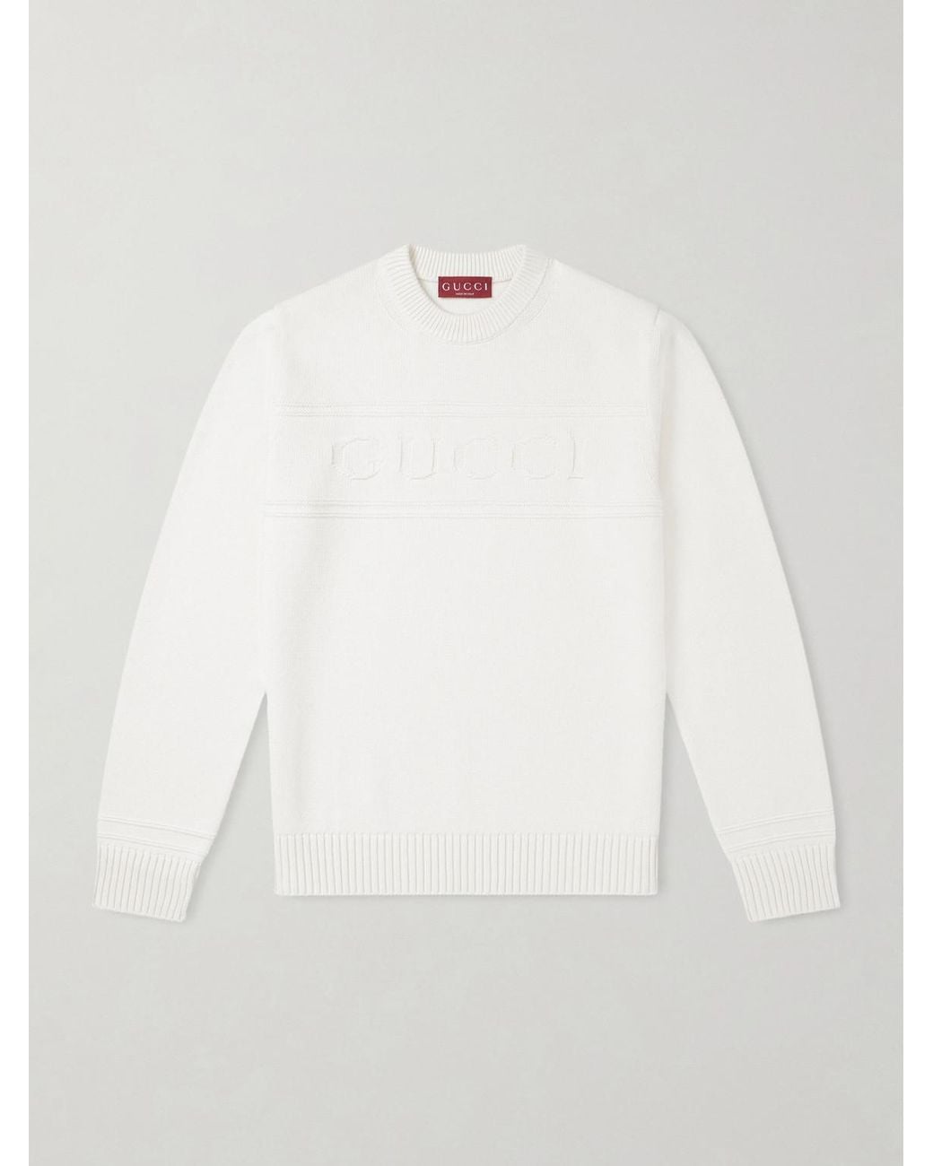 Logo-Intarsia Cotton And Wool-Blend Sweater di Gucci in White da Uomo