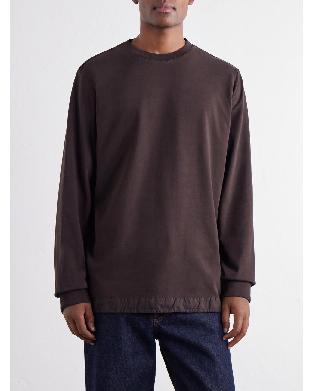 Casey Casey Brown Felix Gabardine-Trimmed Cotton-Jersey T-Shirt for men