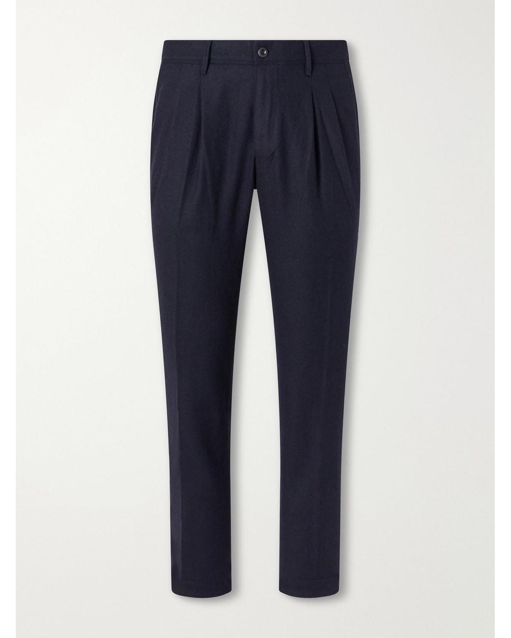 Slowear Blue Incotex Pleated Tapered Wool-Blend Flannel Trousers for men