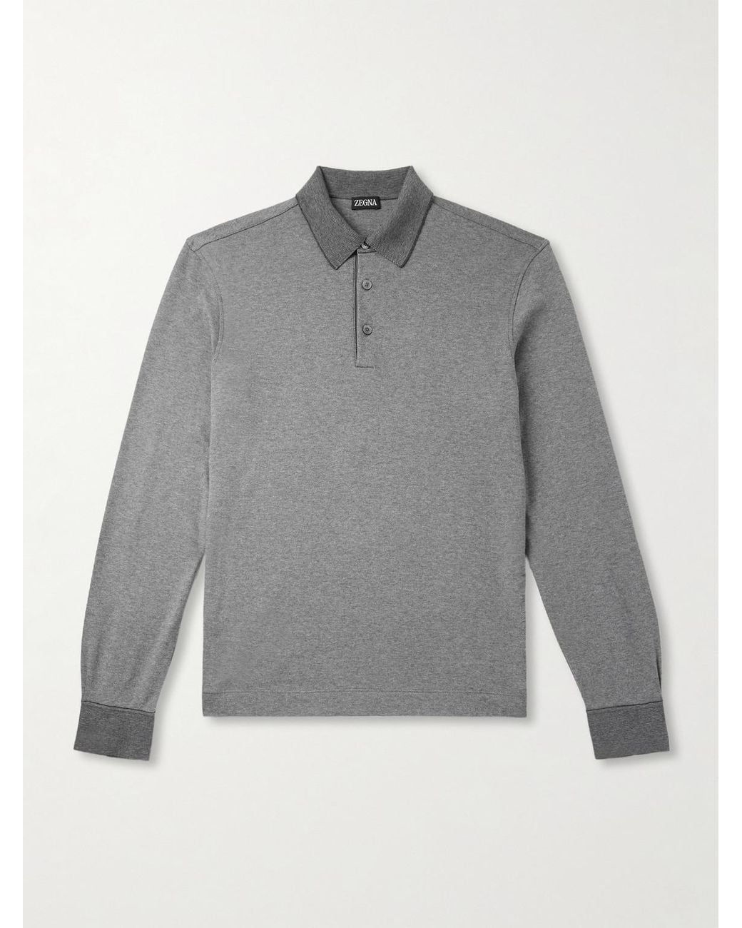 Zegna Gray Cotton-Piqué Polo Shirt for men