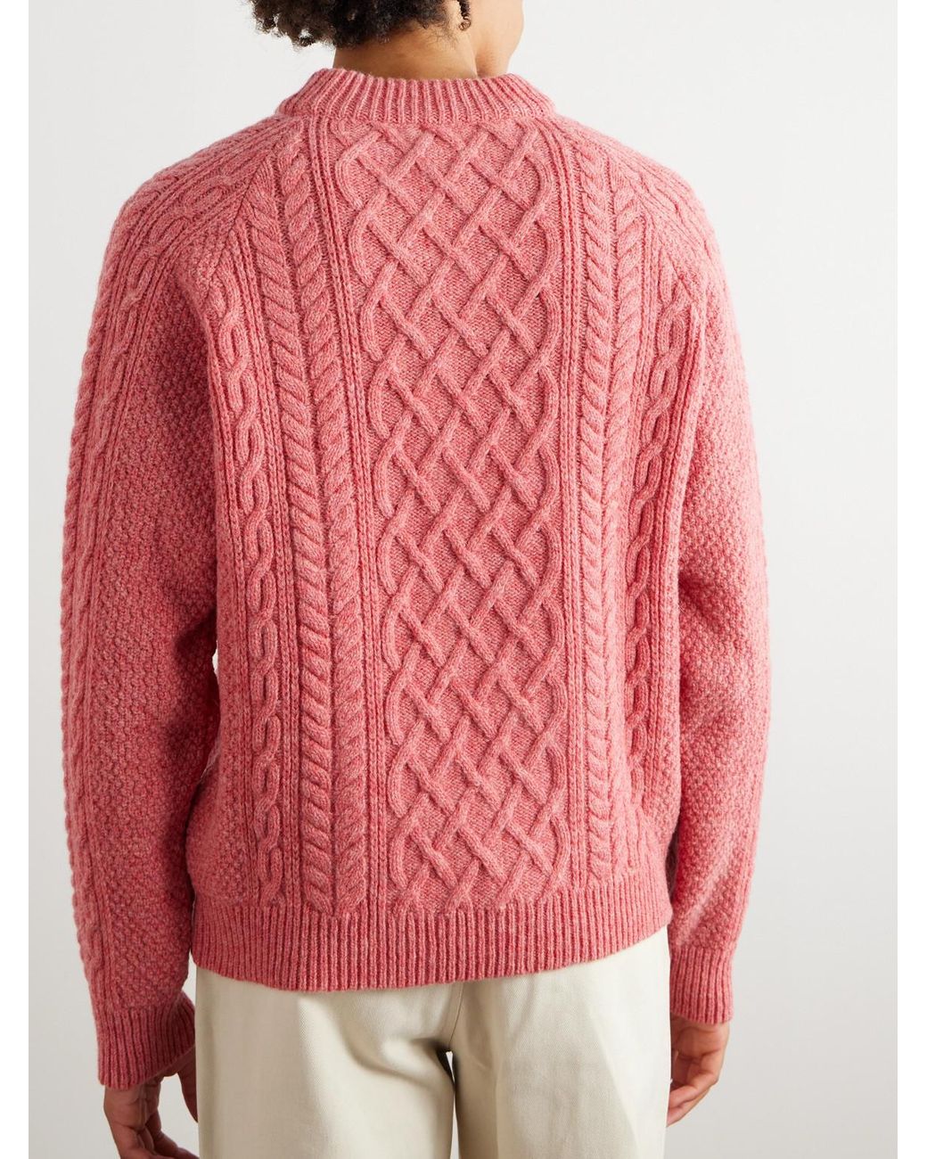 Mens pink cable knit on sale sweater