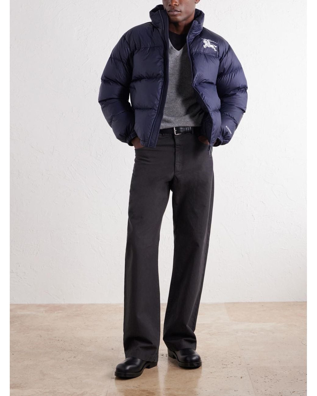 Burberry Blue Highlands Logo-Embroidered Quilted Shell Down Jacket for men