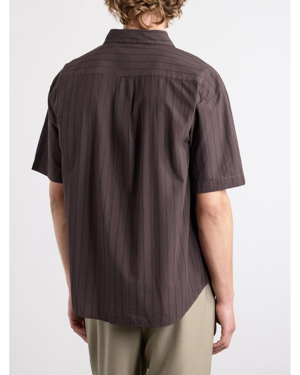 mfpen Brown New Input Striped Cotton-Poplin Shirt for men