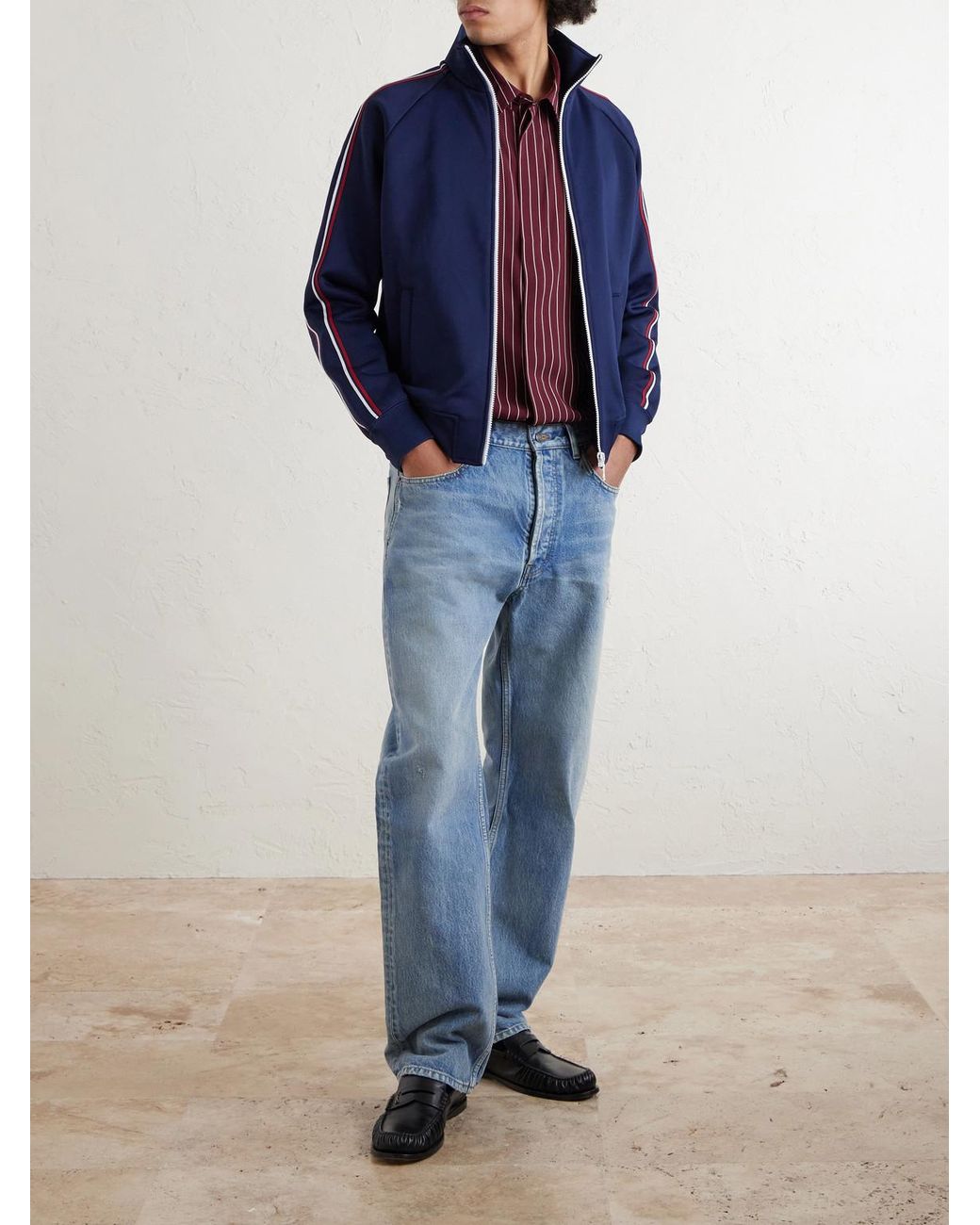 Saint Laurent Blue Striped Cotton-blend Jersey Track Jacket for men