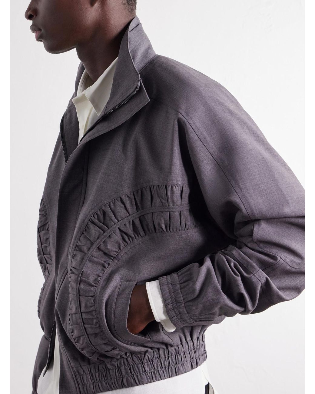 SAGE NATION Gray Fossil Ruched Panelled Twill Blouson Jacket for men