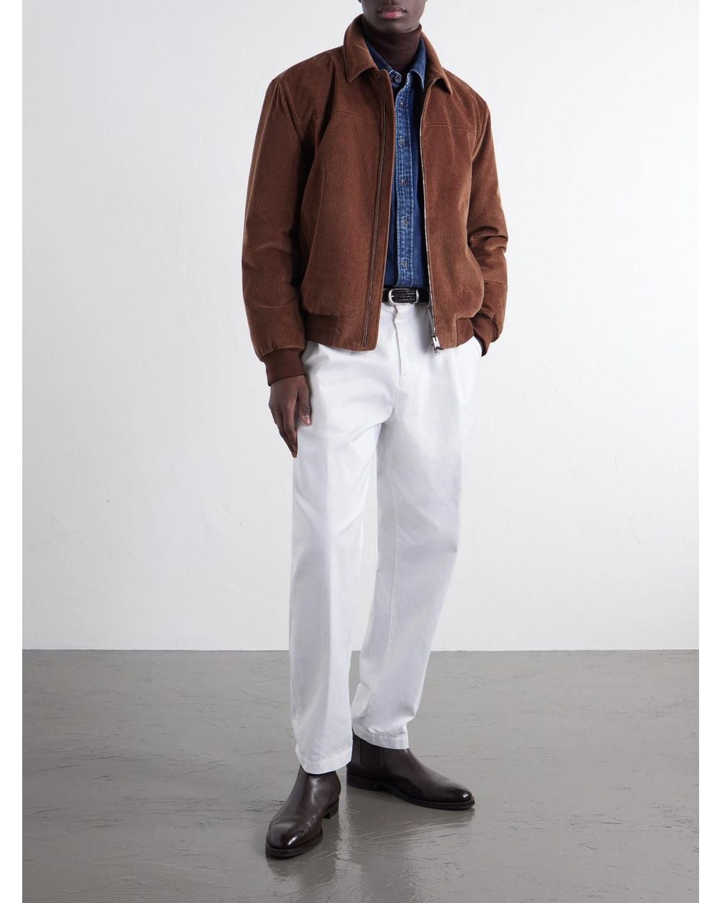 Canali Brown Padded Cotton-Corduroy Blouson Jacket for men