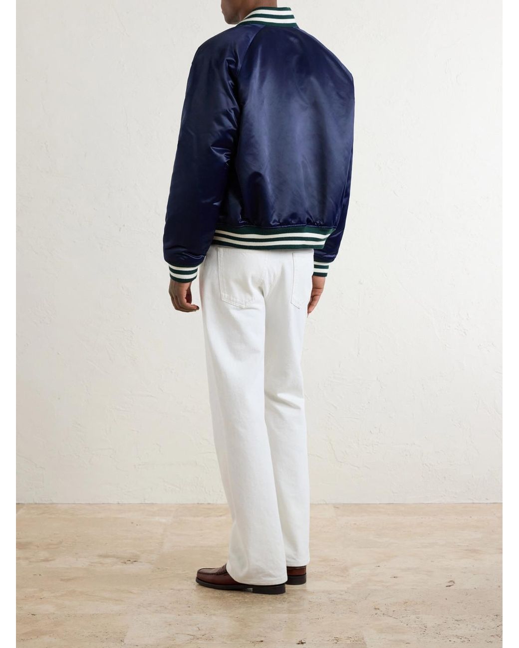 Aimé Leon Dore Blue Logo-Embroidered Satin Varsity Jacket for men