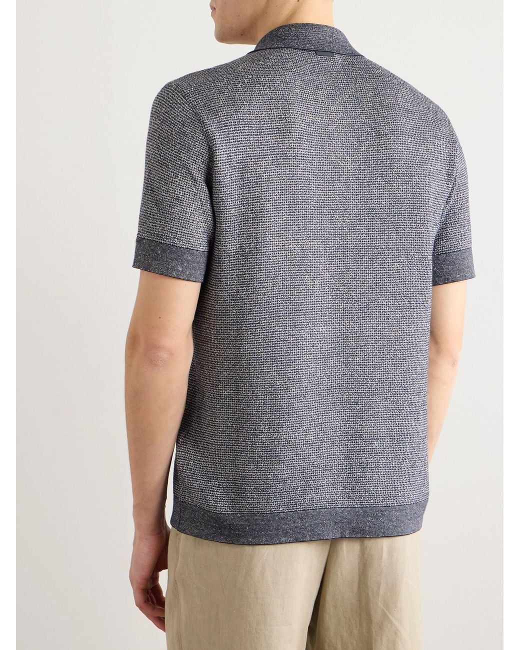 Zegna Blue Cotton, Linen And Silk-Blend Polo Shirt for men