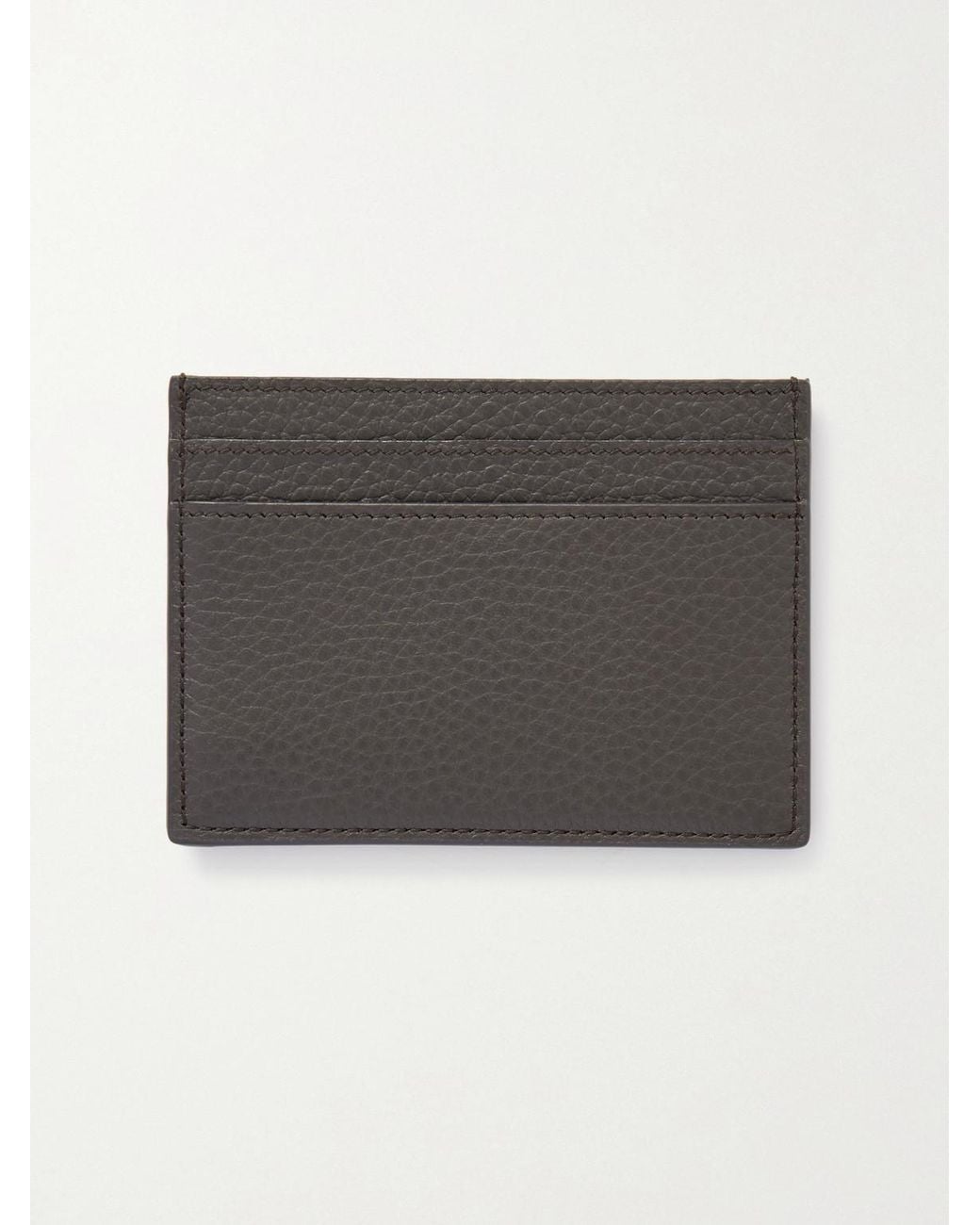 Saint Laurent Gray Tiny Cassandre Logo-Appliquéd Full-Grain Leather Cardholder for men