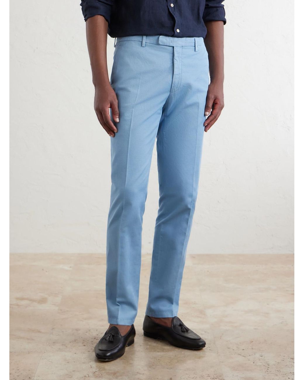 Boglioli Blue Straight-Leg Cotton-Blend Suit Trousers for men