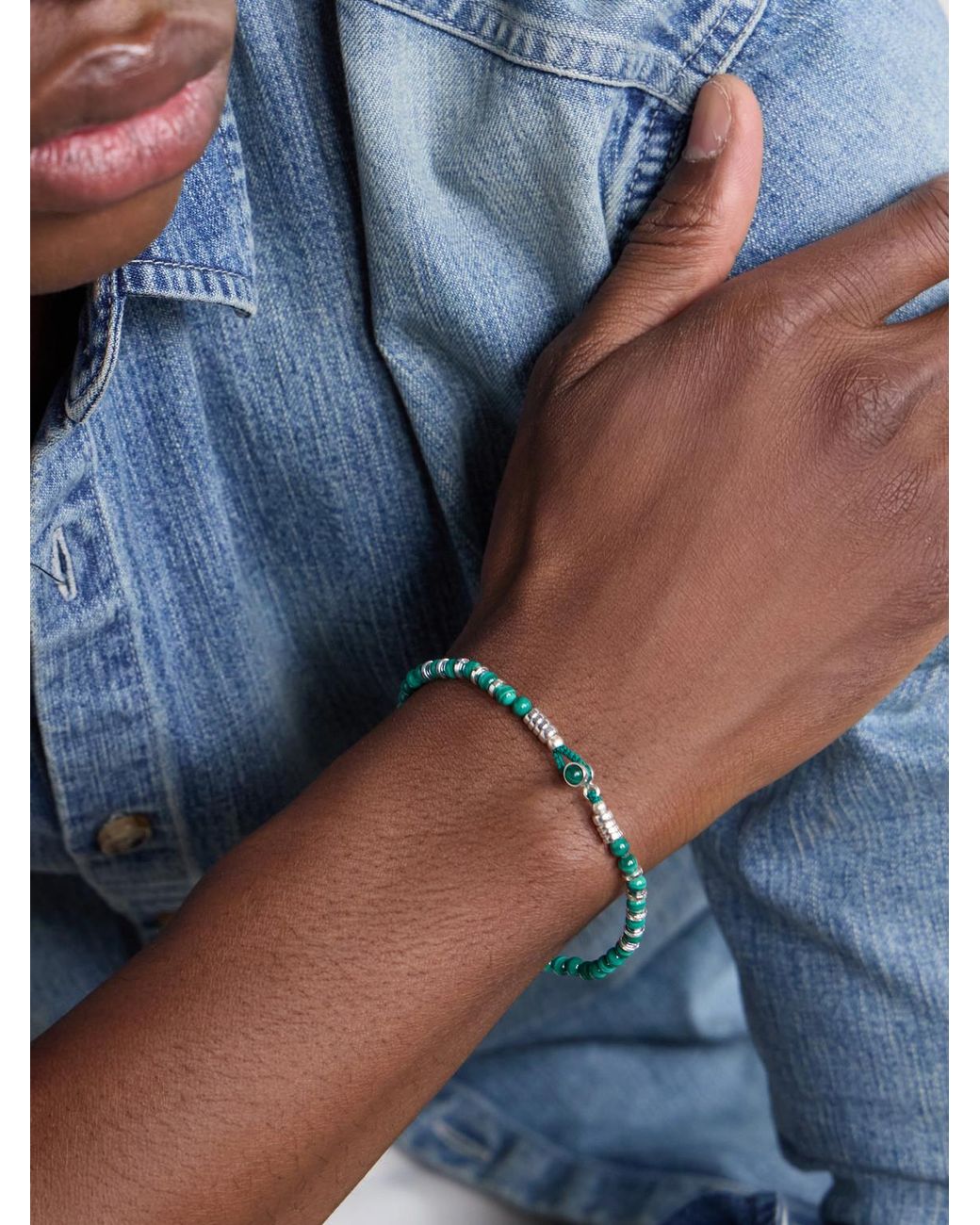 Mikia Green Circle 4 Sterling, Malachite And Hematite Beaded Bracelet for men