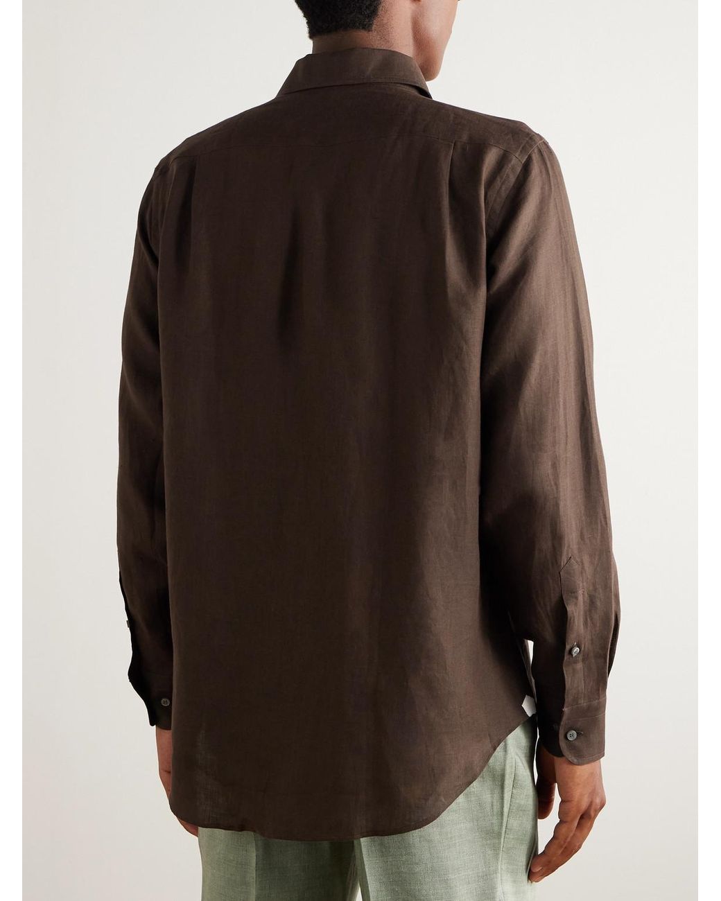 Loro Piana Brown Slub Linen Shirt for men