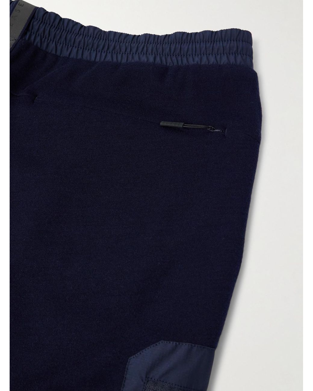 Sease Blue Straight-Leg Shell-Trimmed Wool-Blend Drawstring Trousers for men