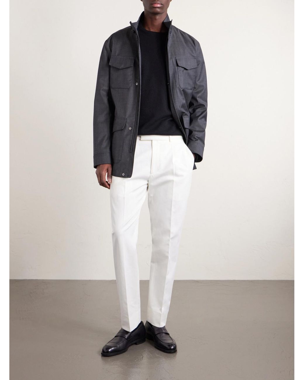 Zegna White Pleated Cotton And Linen-Blend Trousers for men