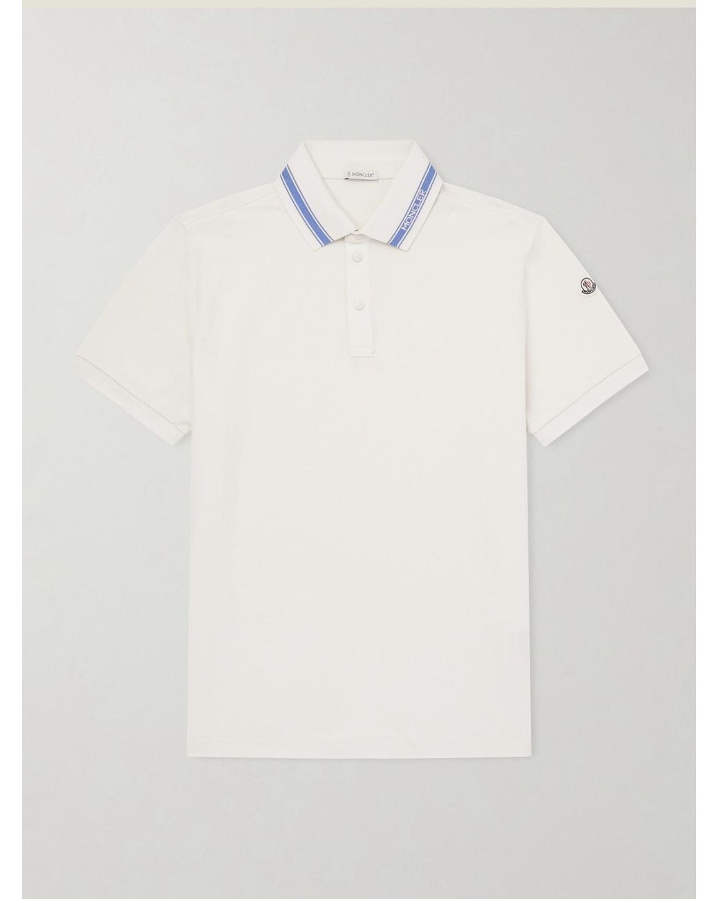Moncler White Logo-Appliquéd Honeycomb-Knit Cotton Polo Shirt for men