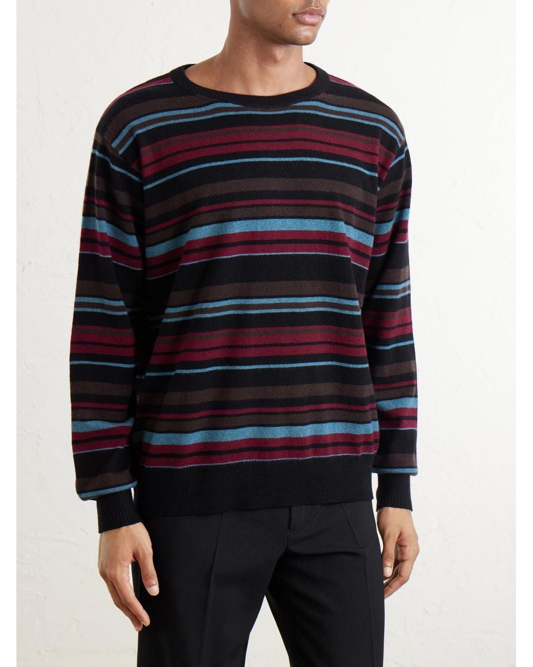 Dries Van Noten Blue Muroli Striped Cashmere Sweater for men