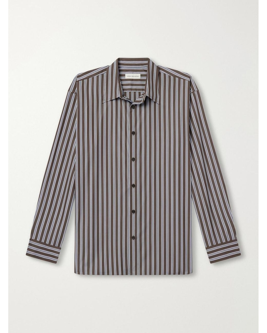 Dries Van Noten Gray Croom Striped Cotton-Poplin Shirt for men