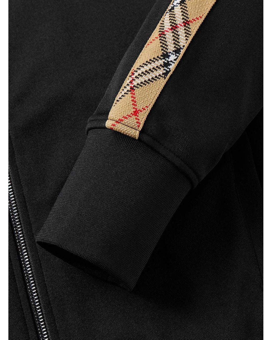 Burberry Black Checked Jacquard-Trimmed Logo-Embroidered Tech-Jersey Track Jacket for men