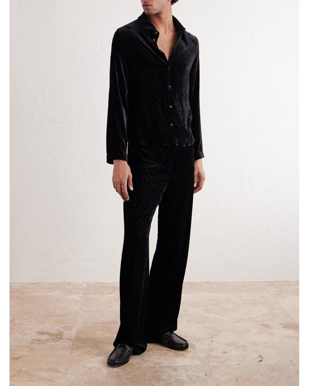 Gucci Blue Straight-Leg Logo-Devoré Velvet Trousers for men