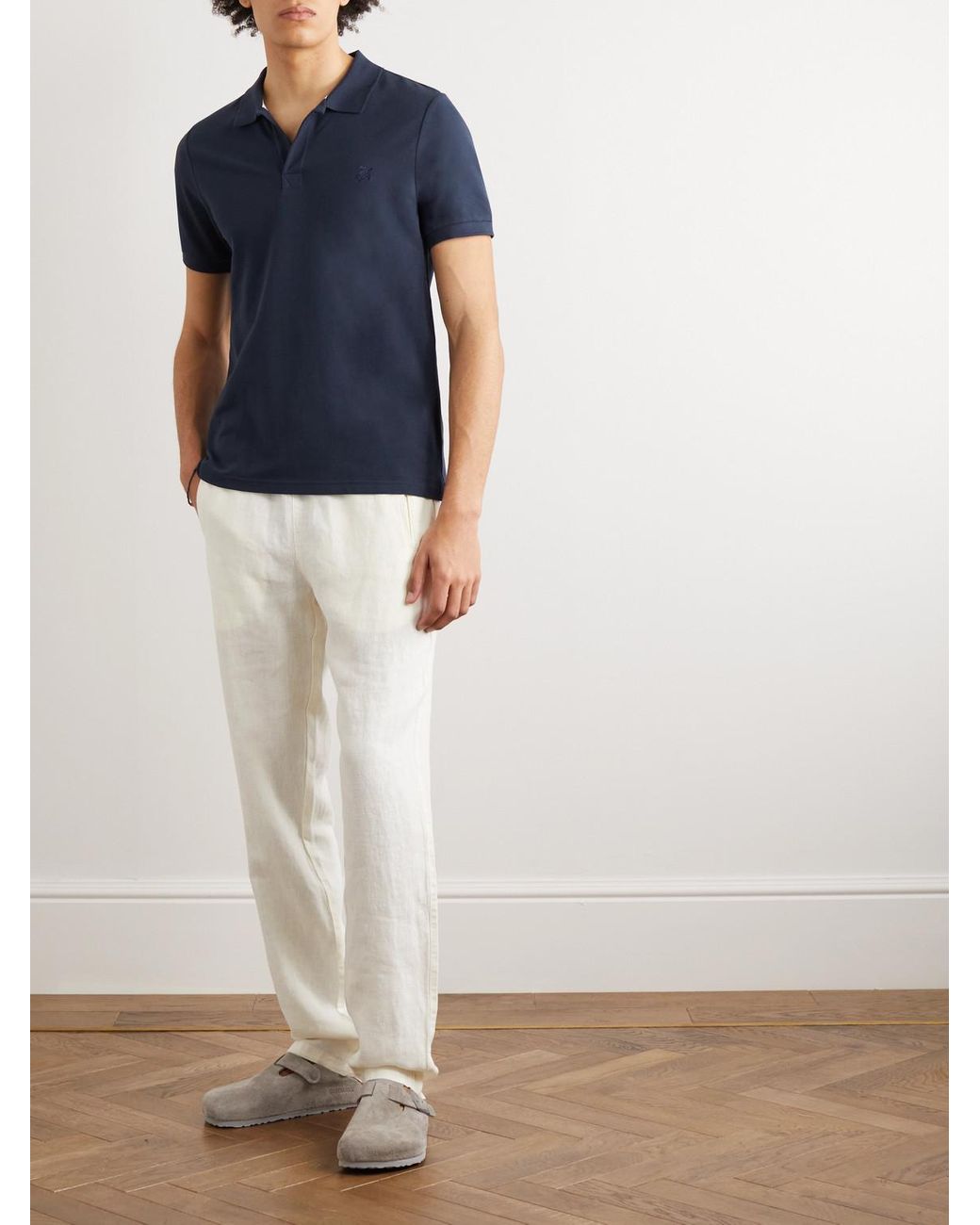 Vilebrequin Blue Slim-Fit Logo-Embroidered Cotton-Piqué Polo Shirt for men