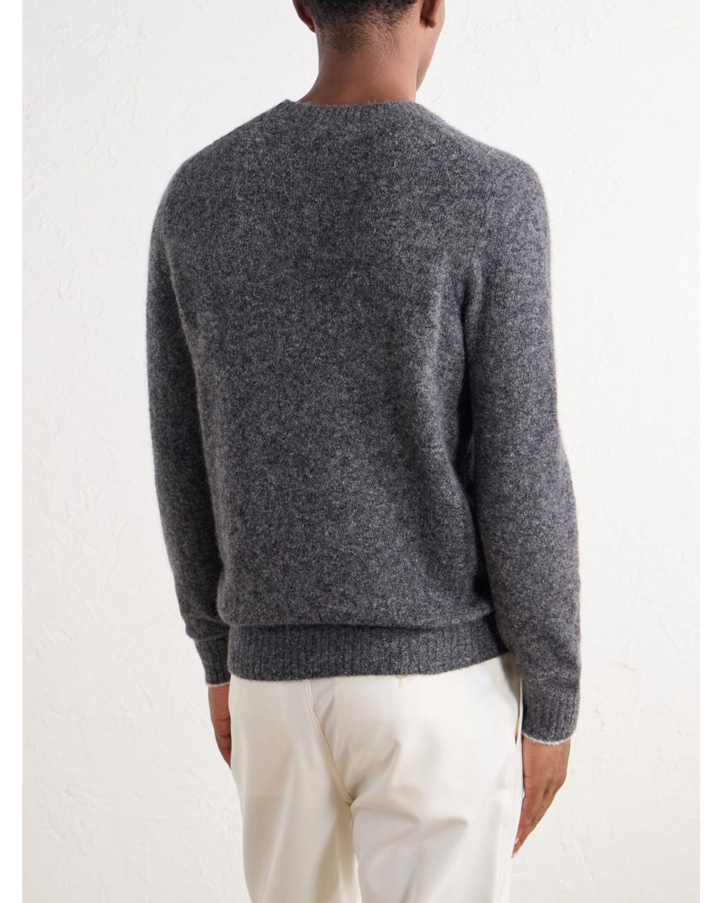 Brunello Cucinelli Blue Mélange Brushed Cashmere Sweater for men