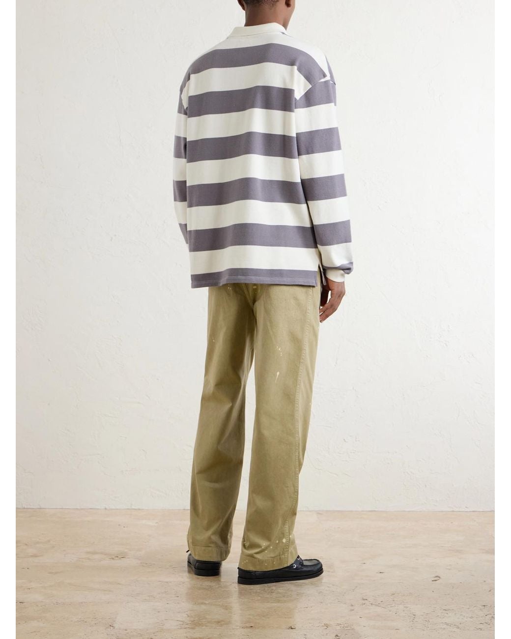 Aimé Leon Dore Gray Striped Cotton-Jersey Polo Sweater for men