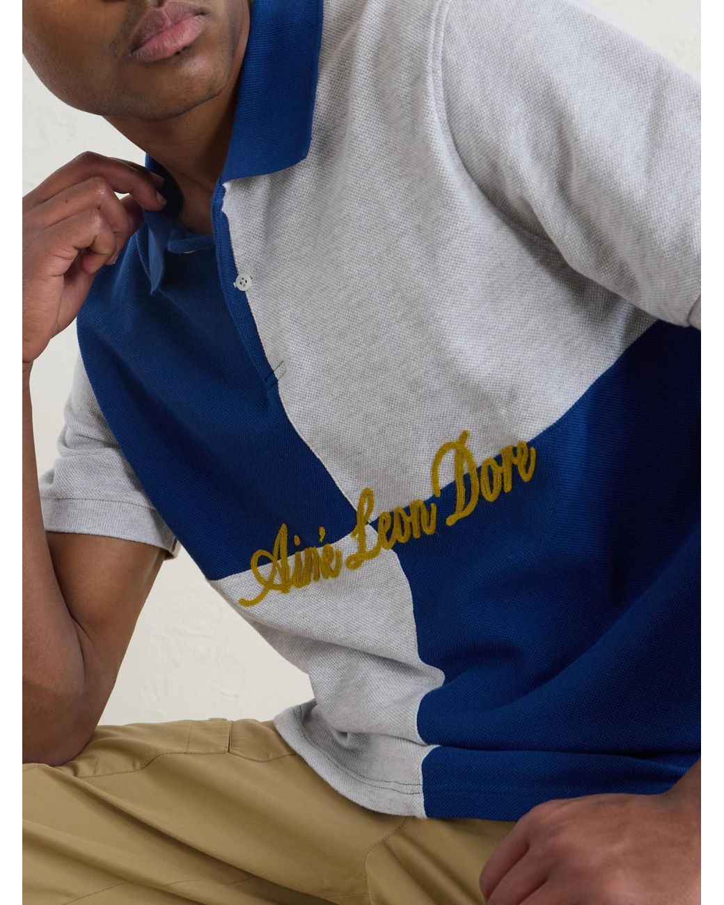 Aimé Leon Dore Blue Logo-Embroidered Colour-Block Cotton-Piqué Polo Shirt for men