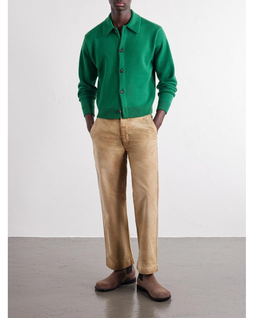 Auralee Green Wool Cardigan for men