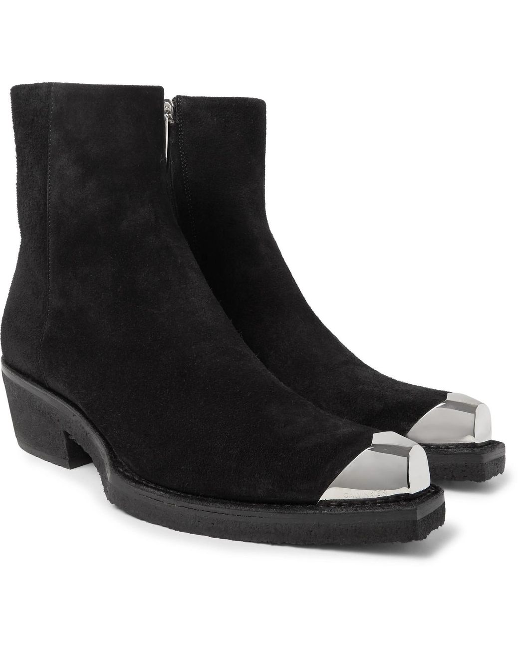 CALVIN KLEIN 205W39NYC Metal Toe-cap Suede Boots in Black for Men | Lyst