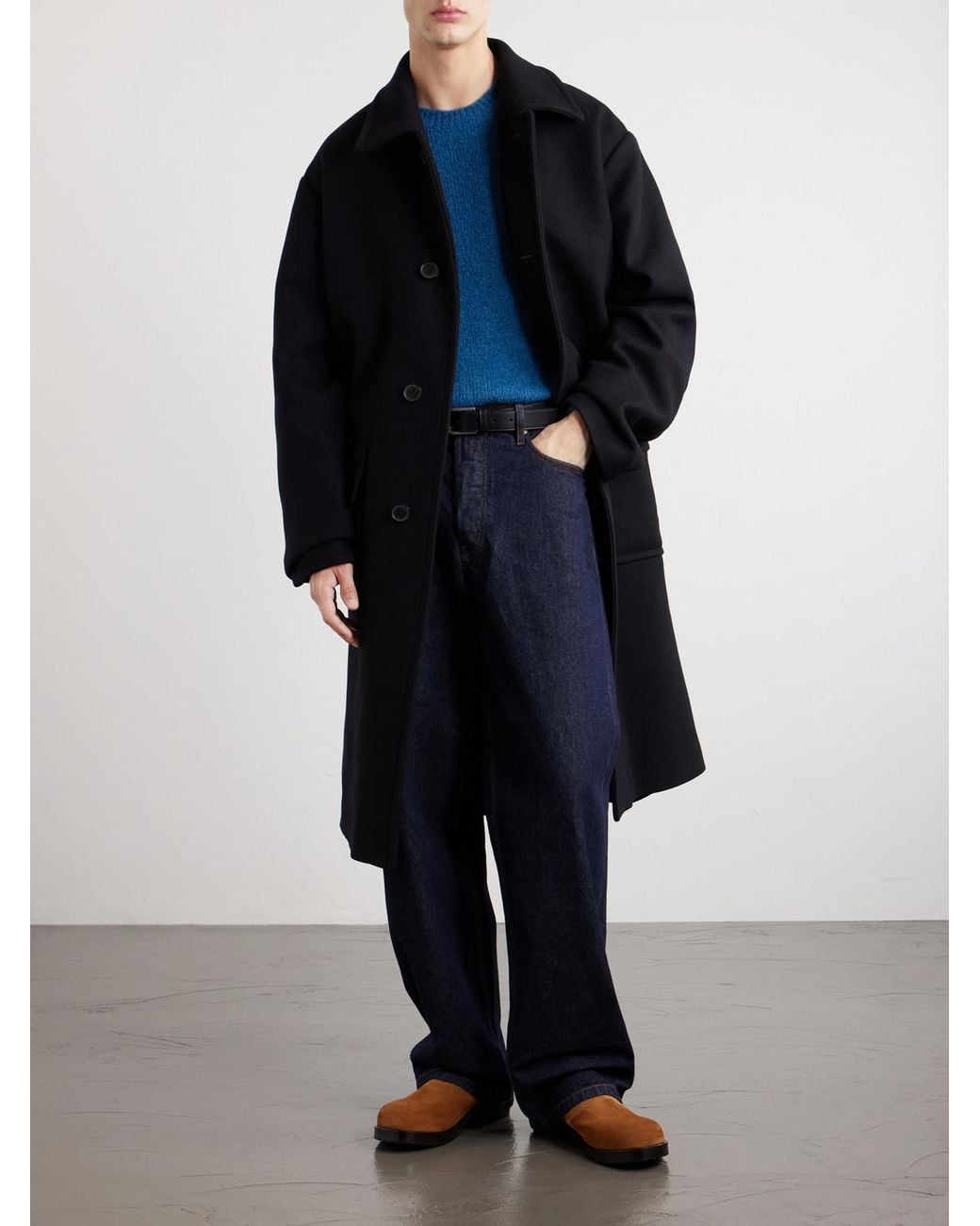 Dries Van Noten Blue Oversized Wool-Blend Coat for men
