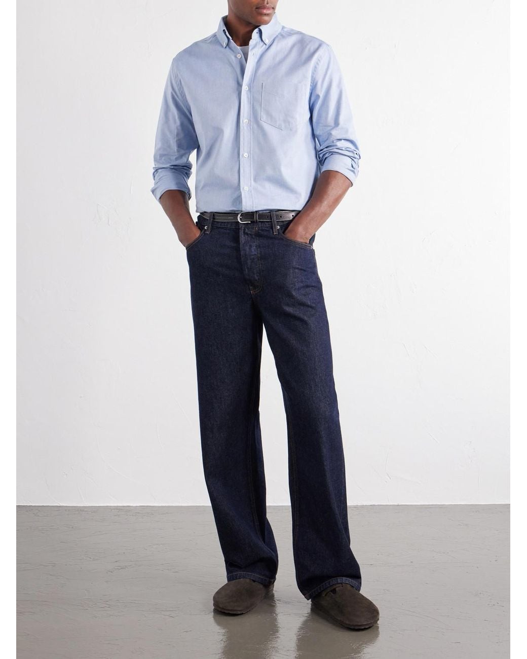 Portuguese Flannel Blue Montebelo Button-down Collar Cotton-poplin Shirt for men